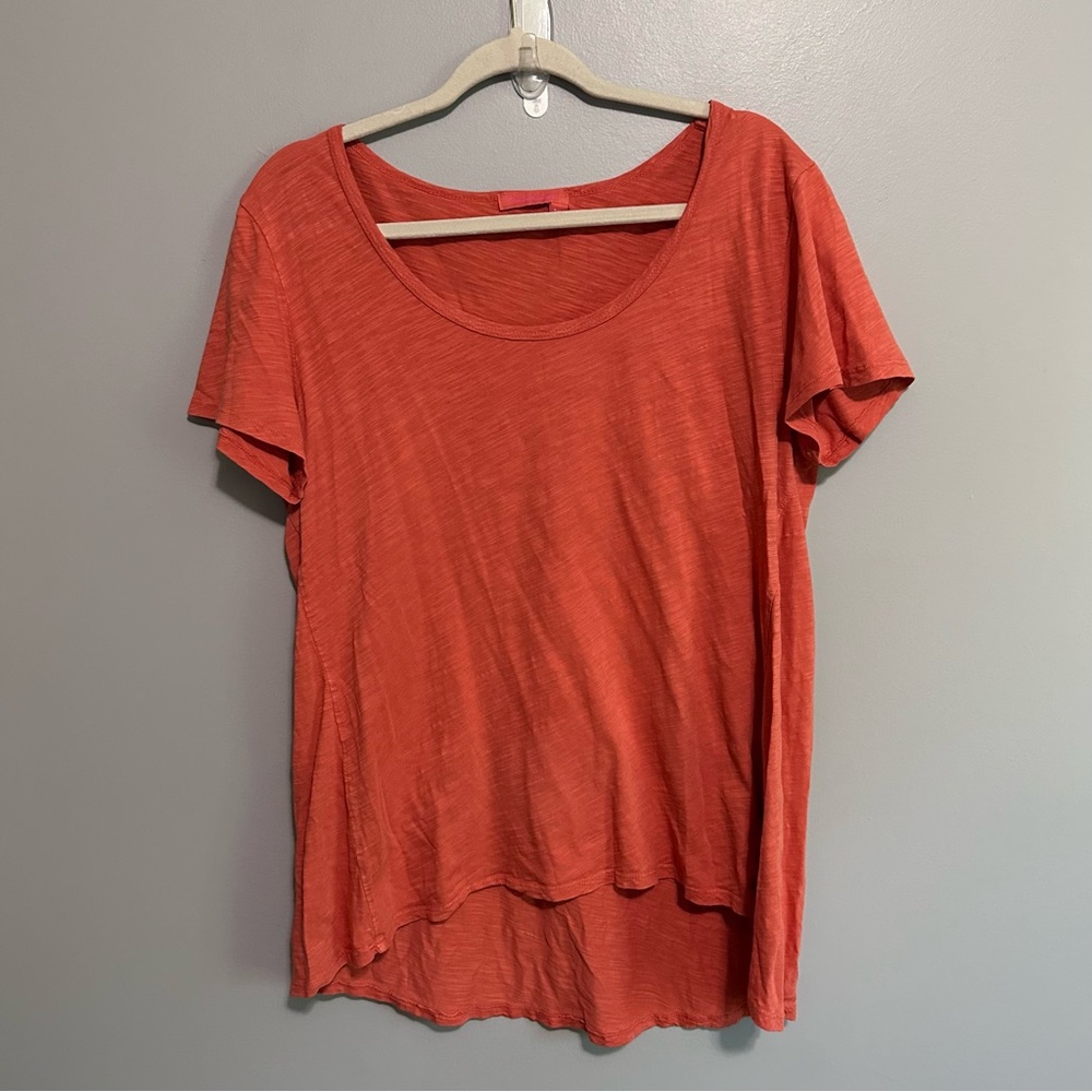 Fresh Produce Women’s Coral Slub Knit Scoop Neck Tee Top Size Large Made in USA